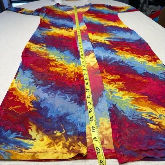 NYC Rainbow Multicolor Mesh Rave Open Front Sheer Disco Duster Cardigan Medium - Picture 12 of 16